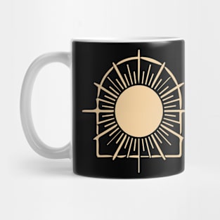 bohemian astrological design with sun, stars and sunburst. Boho linear icons or symbols in trendy minimalist style. Mug